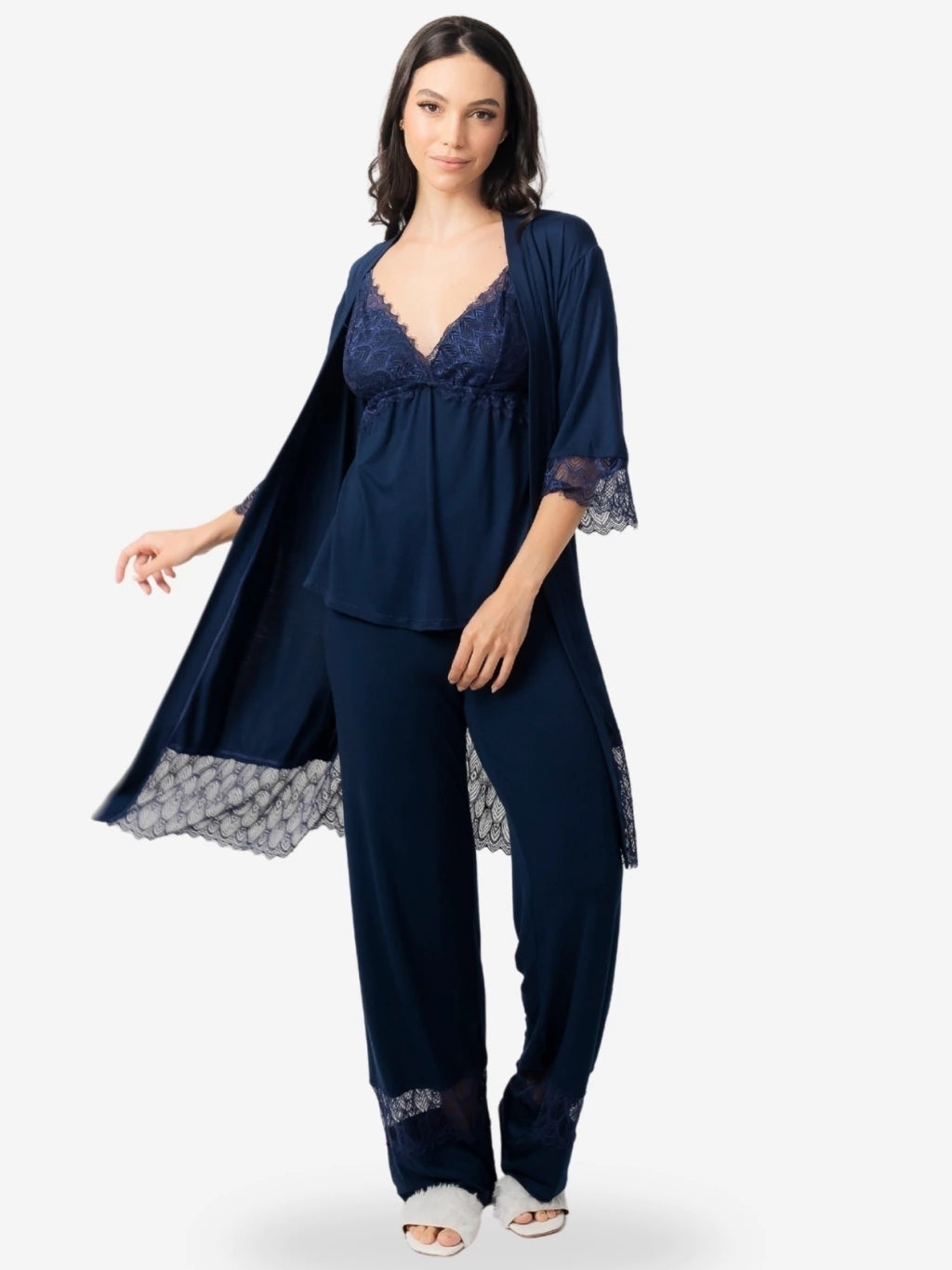 Pijama de amamentação com calça e regata em viscolycra marinho