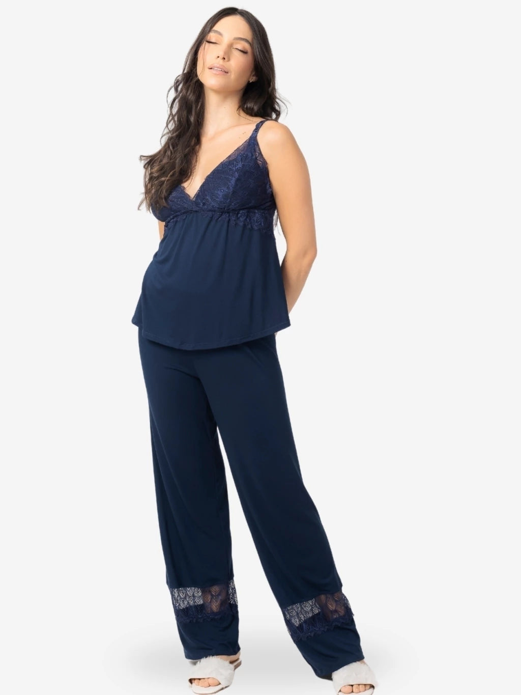 Pijama de amamentação com calça e regata em viscolycra marinho