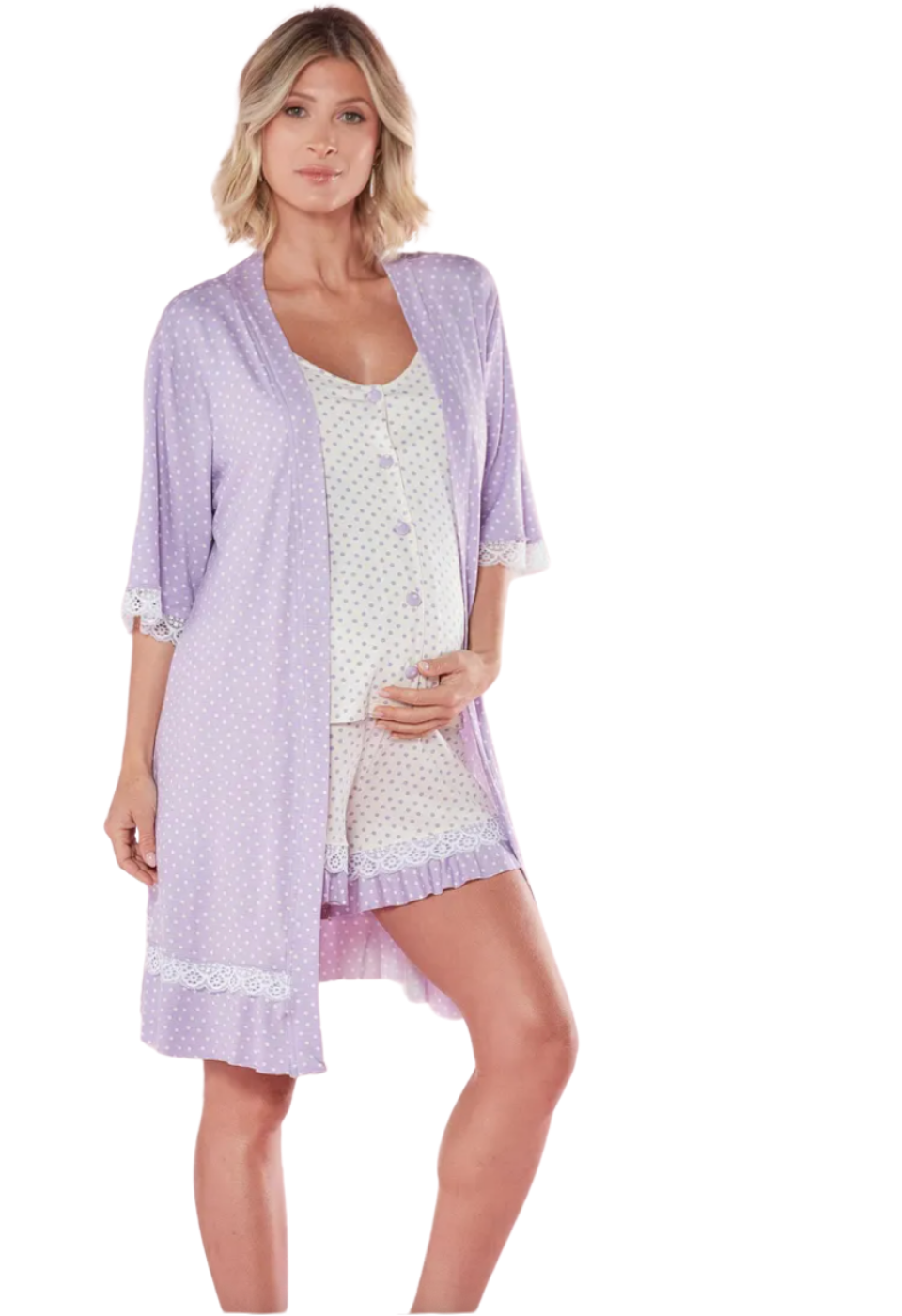 Pijama Curto com Detalhe de Renda na Barra