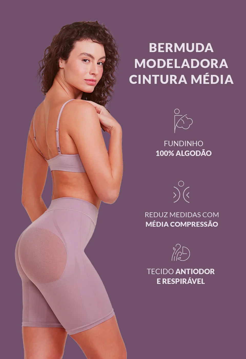 Bermuda Modeladora Cintura Média Levanta Bumbum