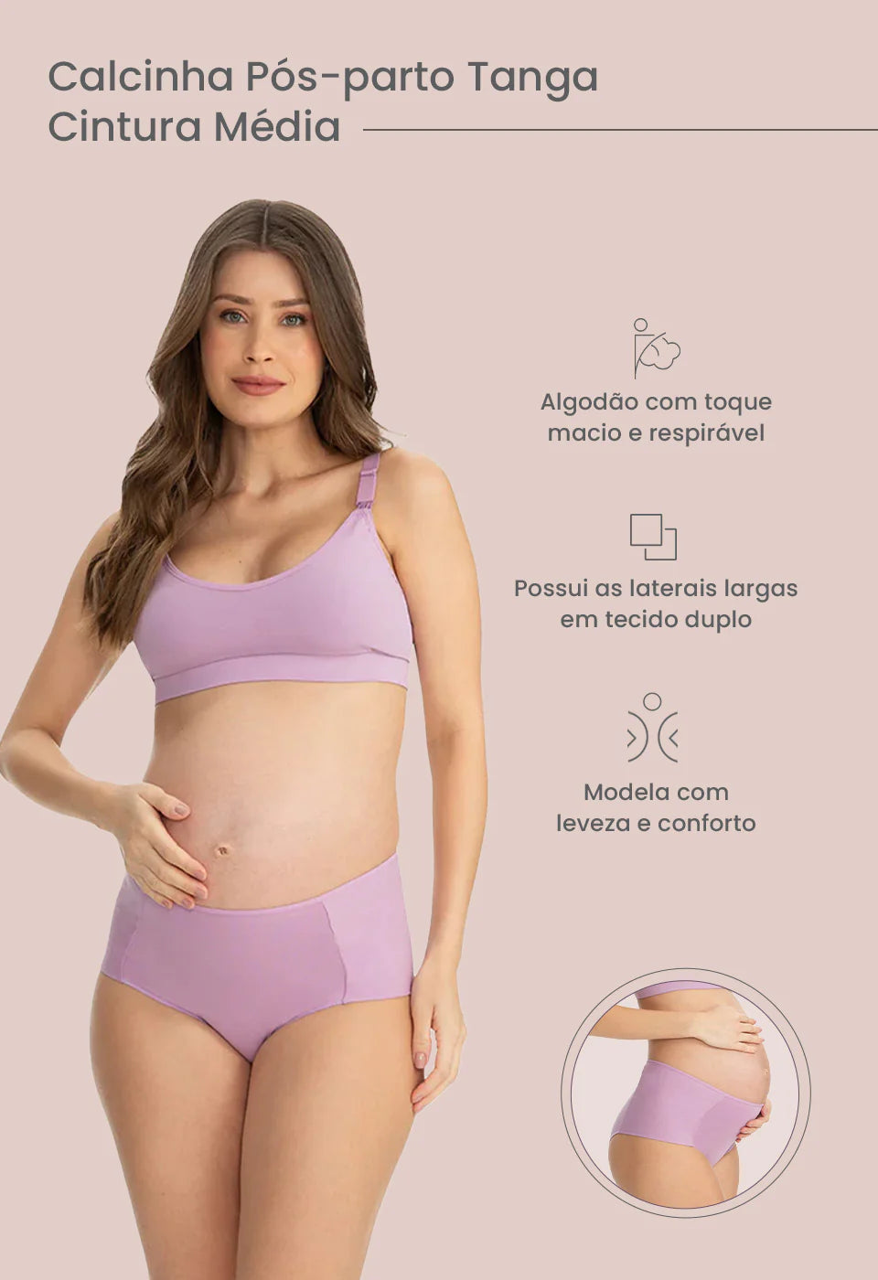 Calcinha Pós-Parto de Algodão Tanga Cintura Média