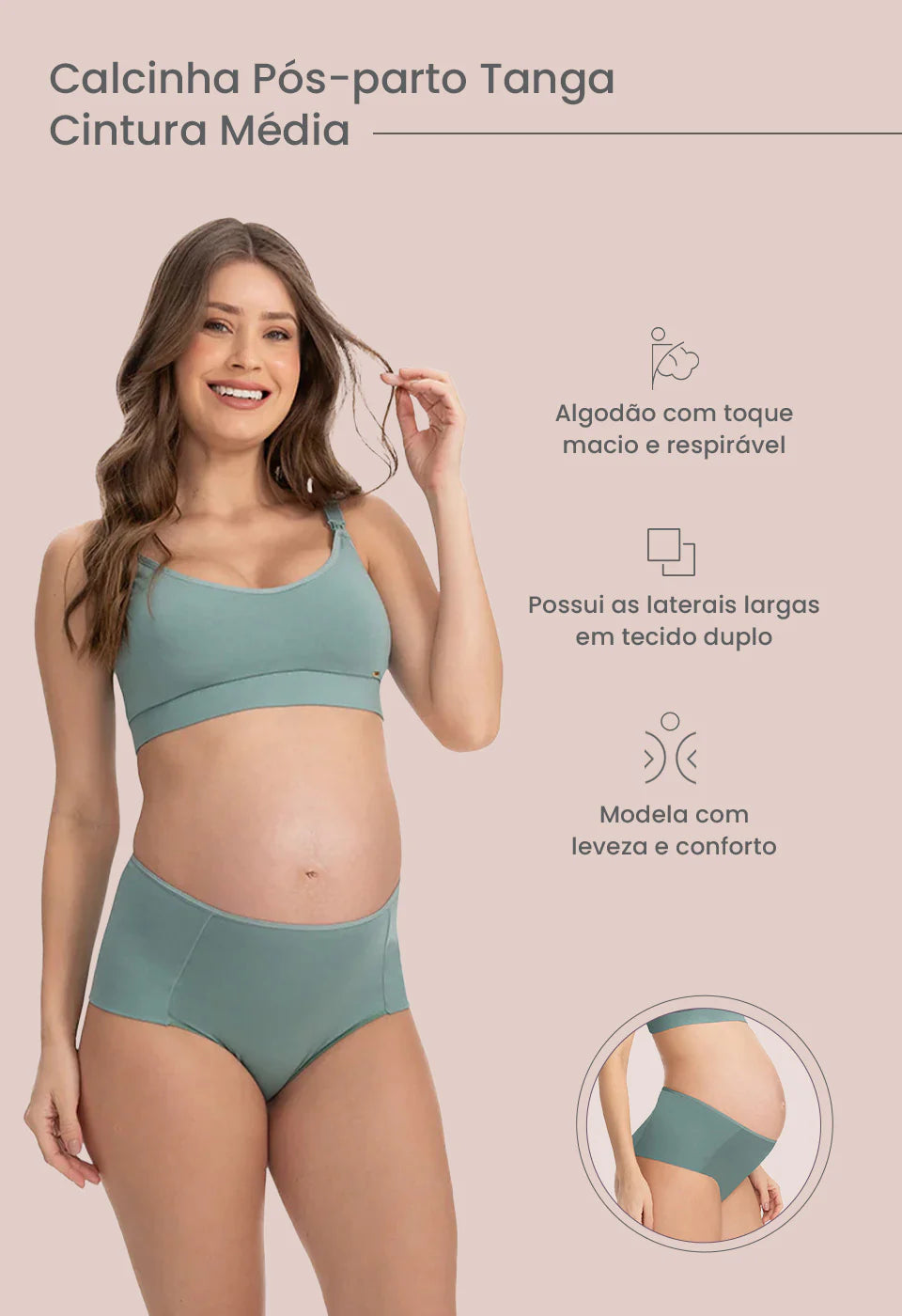 Calcinha Pós-Parto de Algodão Tanga Cintura Média