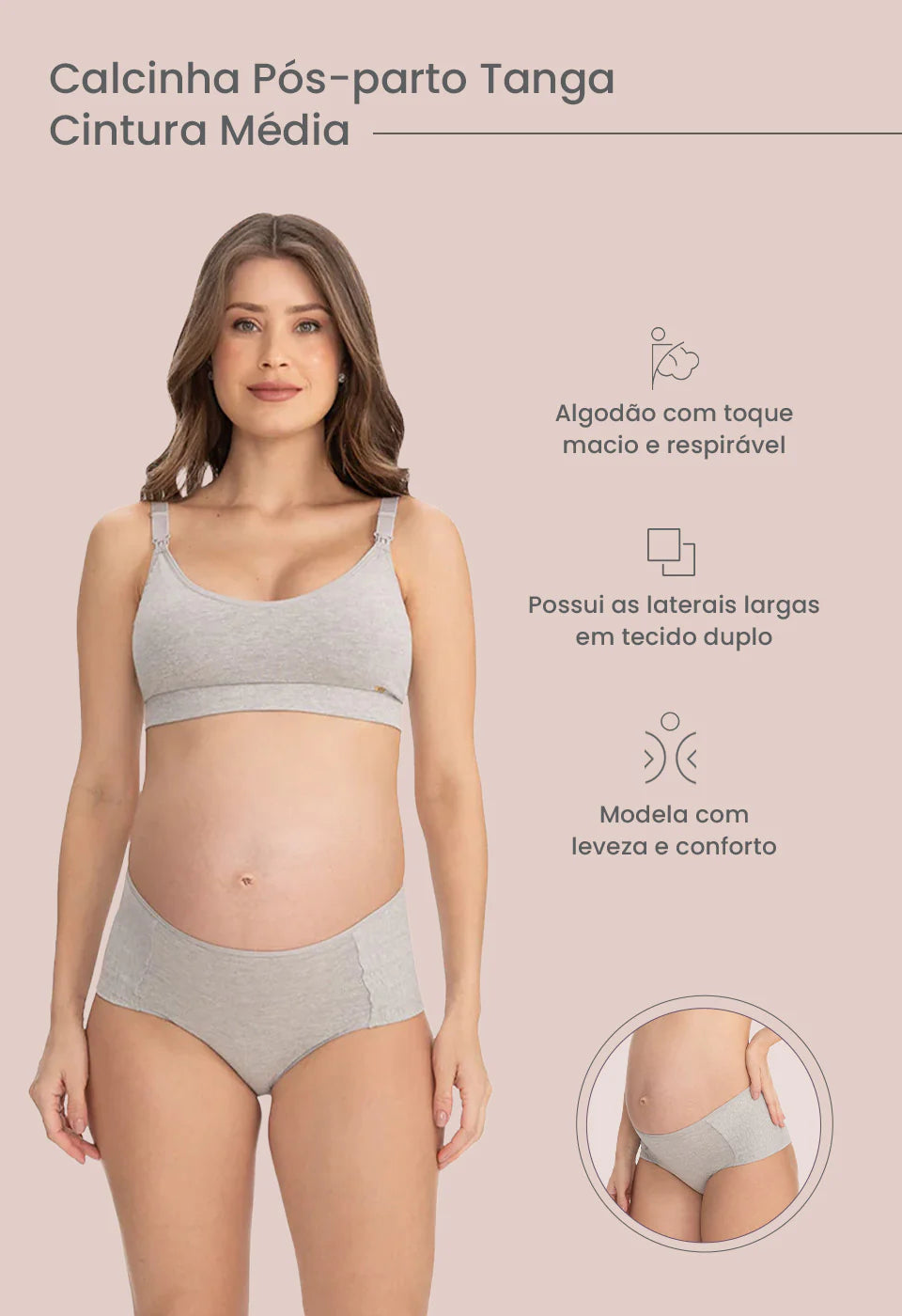 Calcinha Pós-Parto de Algodão Tanga Cintura Média
