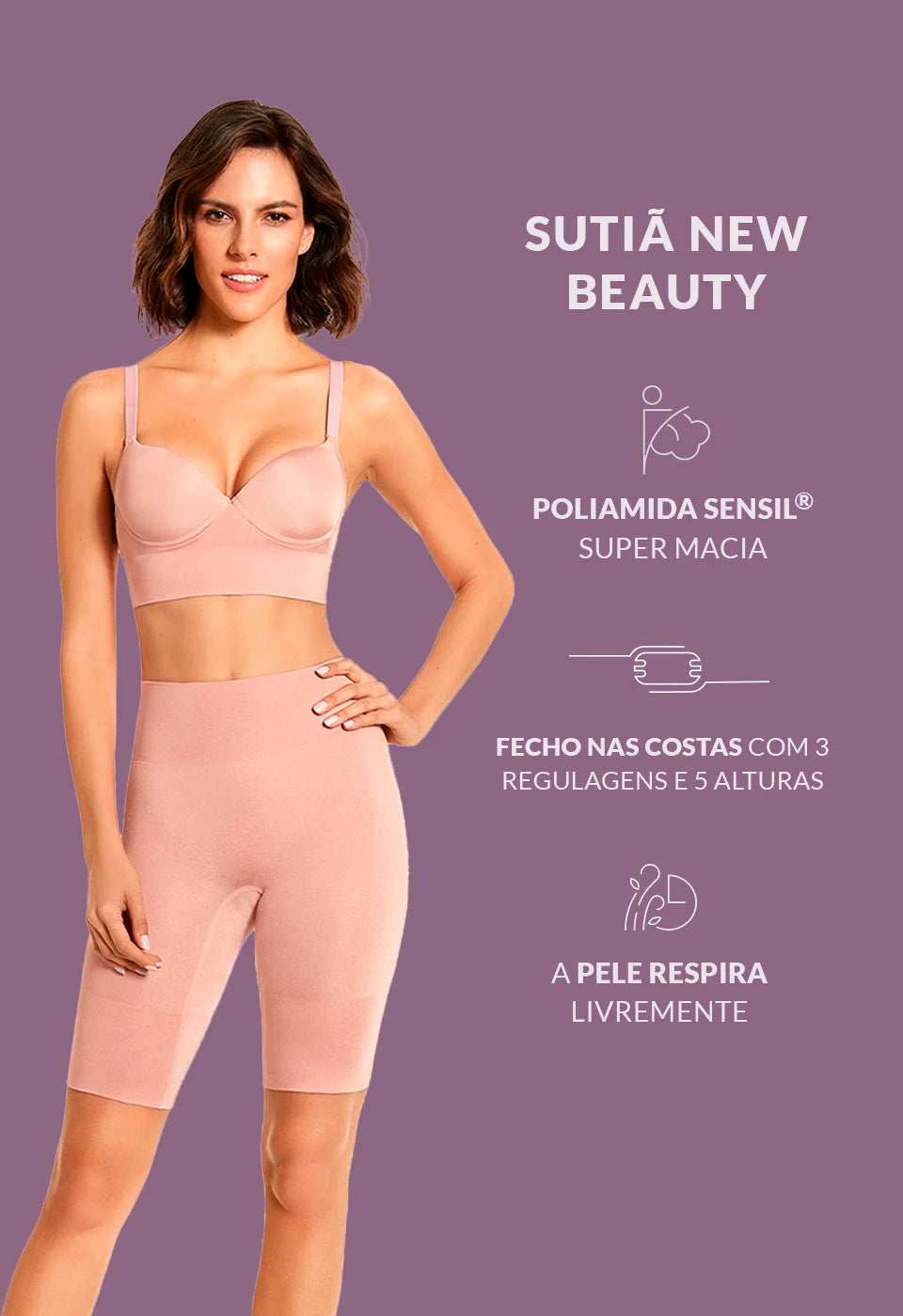 Sutiã Modelador Meia Taça Cós Duplo Com Bojo Valoriza os Seios