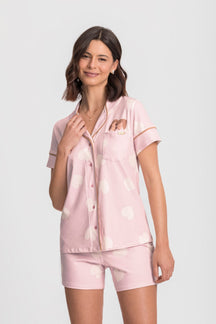 Pijama Americano Manga Curta Feminino com Estampa de Cachorro