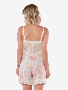 Pijama amamentação curto em sedinha floral estampada