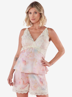 Pijama amamentação curto em sedinha floral estampada